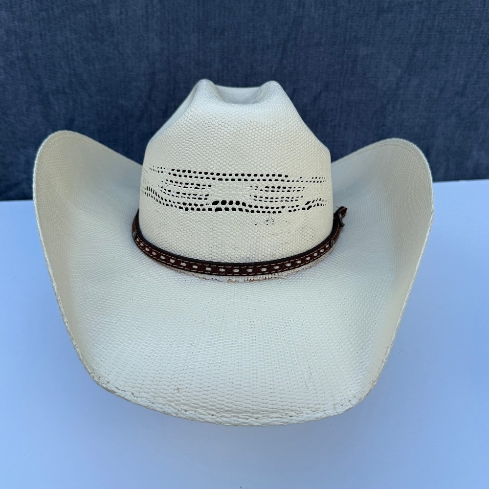 Cavender's Cowboy Hat Mens Ivory Bangora Straw Ventilated Cattleman Western